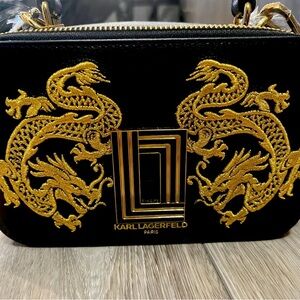 Karl Lagerfeld Black and Gold Dragon Crossbody Bag